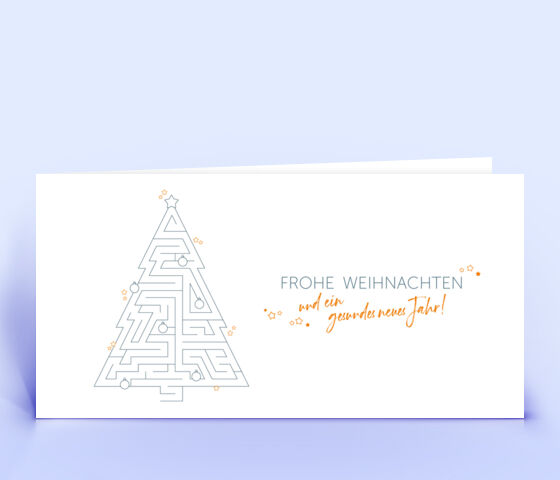Kreative Weihnachtskarte mit Labyrinth Rätsel in orange 3200