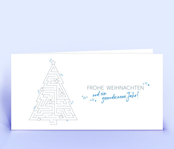 Geschäftliche Weihnachtskarte mit kreativem Labyrinth Rätsel in blau 3204