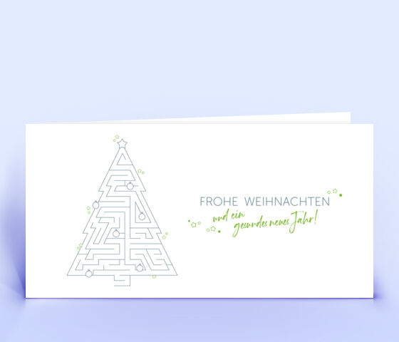 Individuelle Weihnachtskarte mit spannendem Labyrinth Rätsel in grün 3208