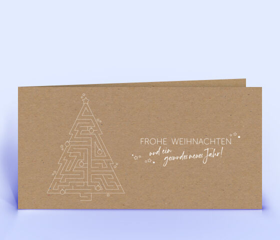 Kreative Weihnachtskarte mit Labyrinth Rätsel gedruckt auf braunem Naturkarton 3210