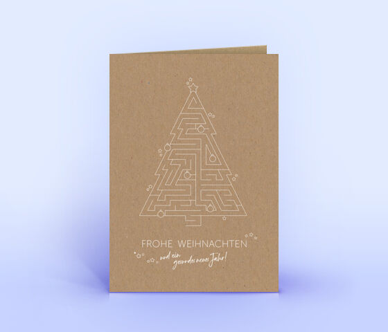 Weihnachtskarte mit Labyrinth Rätsel auf braunem Naturkarton gedruckt 3211