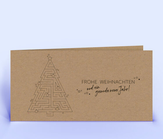 Ausgefallene Weihnachtskarte mit Labyrinth Rätsel gedruckt auf braunem Naturkarton 3212