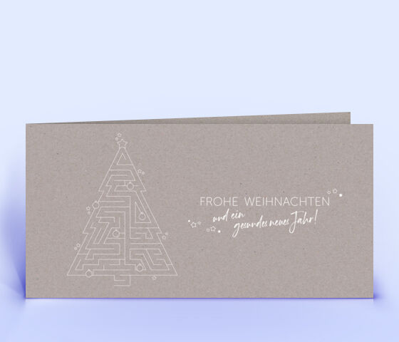 Moderne Weihnachtskarte mit Labyrinth Rätsel gedruckt auf grauem Design-Recyclingpapier 3214