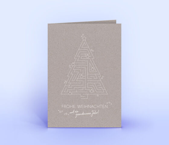 Kreative Weihnachtskarte mit Labyrinth Rätsel auf grauem Design-Recyclingpapier gedruckt 3215