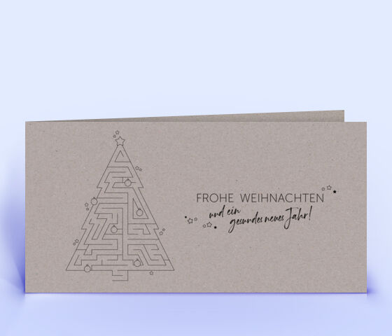 Exklusive Firmen-Weihnachtskarte mit Labyrinth Rätsel gedruckt auf grauem Design-Recyclingpapier 3216