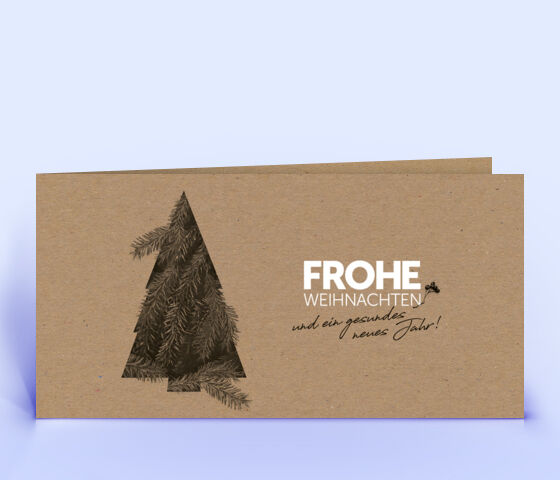 Geschäftliche Weihnachtskarte mit Tannengrün Design auf braunem Naturkarton gedruckt 3336