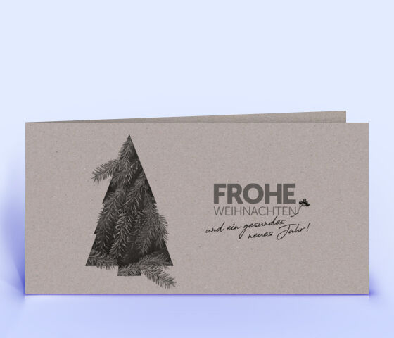 Geschäftliche Weihnachtskarte mit Tannenzweigen Motiv auf grauem Design-Recyclingpapier gedruckt 3338