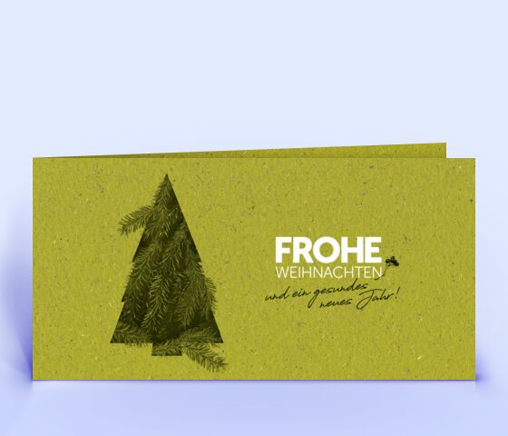 Graspapier Weihnachtskarte mit modernem Tannenzweigen Design 3342