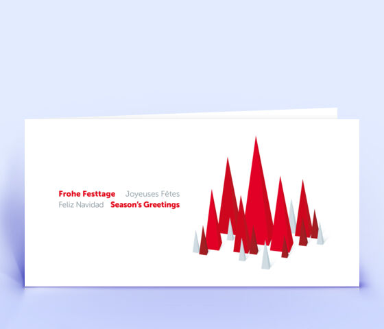Geschäftliche Weihnachtskarte rot mit abstraktem Design und mehrsprachigen Weihnachtsgrüßen 3386