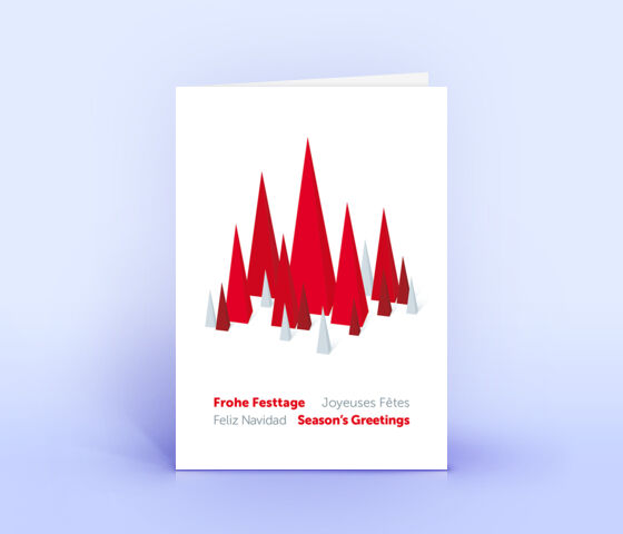 Geschäftliche Weihnachtskarte rot mit abstraktem Motiv und mehrsprachigem Weihnachtsgruß 3387