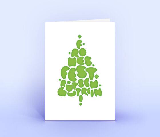 Grüne Weihnachtskarte mit Weihnachtsgruß in Form eines Christbaumes 3433
