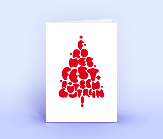 Rote Weihnachtskarte mit Weihnachtsgruß in Form eines Christbaumes 3437