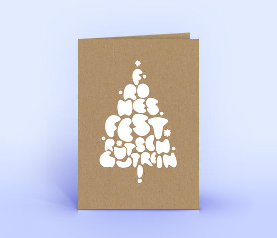 Weihnachtskarte aus Naturkarton mit Text in Form eines Weihnachtsbaumes 3453