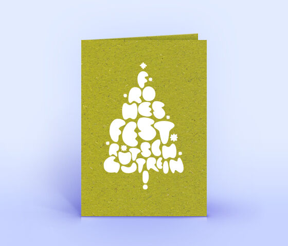 Weihnachtskarte aus Graspapier mit Text in Form eines Weihnachtsbaumes 3457