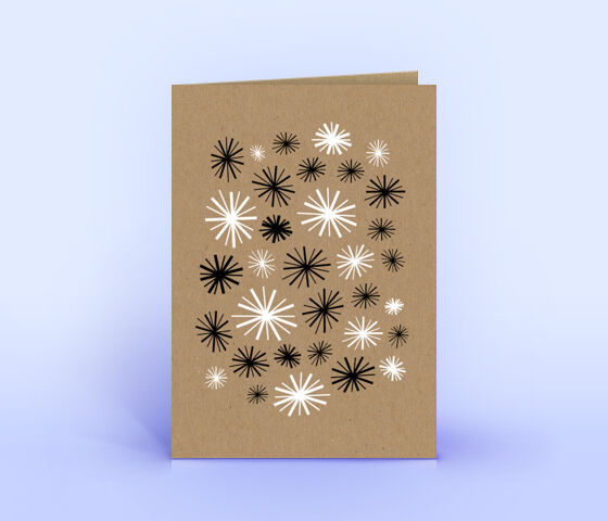 Neujahrskarte aus braunem Naturpapier mit Sonderfarbe Weiß bedruckt 3527