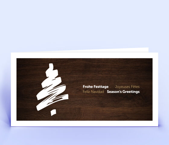Geschäftliche Weihnachtskarte mit stilisiertem Weihnachtsbaum auf Holzdekor 3590