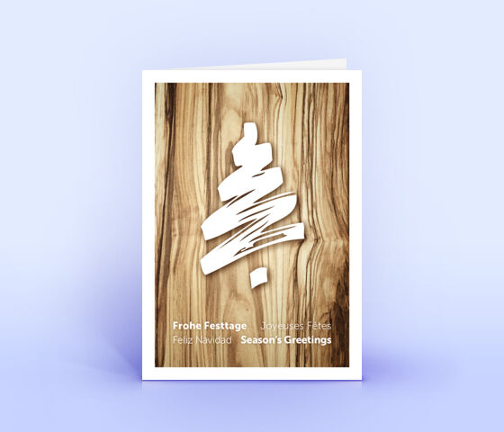 Geschäftliche Weihnachtskarte Holz-Design mit stilisiertem Weihnachtsbaum 3593