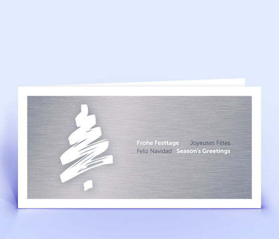 Geschäftliche Weihnachtskarte mit stilisiertem Weihnachtsbaum vor Metall Hintergrund 3594