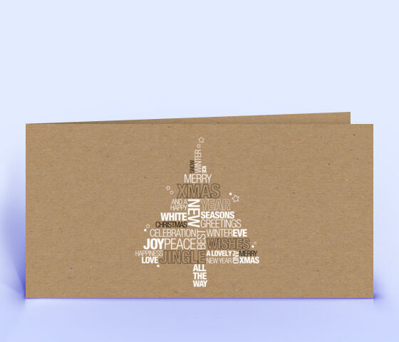 Naturkarton Weihnachtskarte mit englischer Wordcloud in Form eines Weihnachtsbaumes 3718