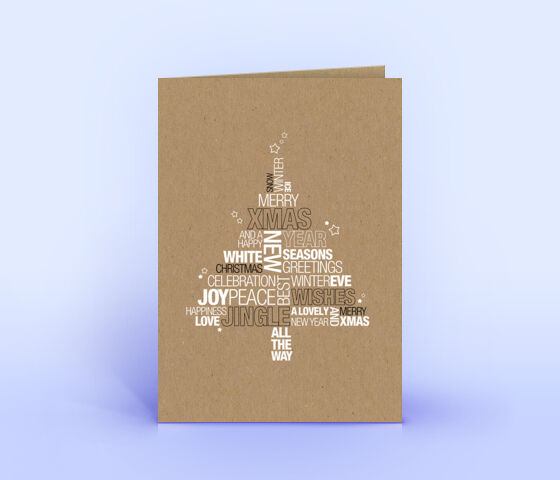 Weihnachtskarte Naturkarton mit englischer Wordcloud in Form eines Weihnachtsbaumes 3719