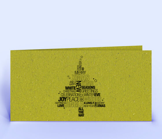 Graspapier Weihnachtskarte mit englischer Wordcloud in Form eines Weihnachtsbaumes 3720