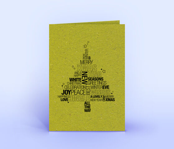 Weihnachtskarte Graspapier mit englischer Wordcloud in Form eines Weihnachtsbaumes 3721