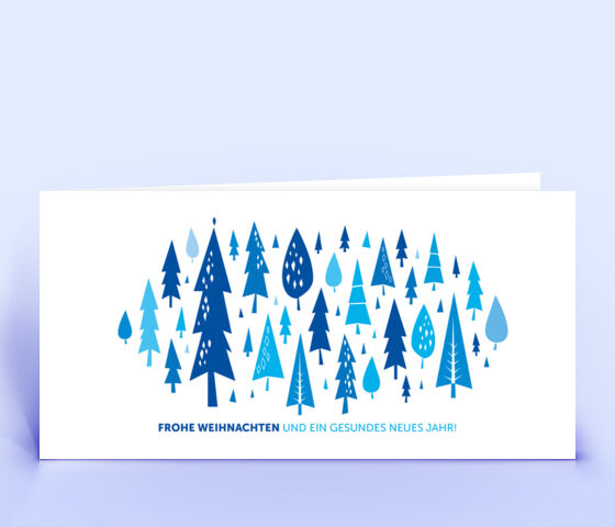 Moderne Weihnachtskarte in blau mit Weihnachtswald 3800