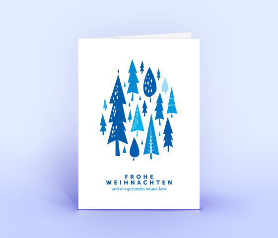 Moderne Weihnachtskarte mit blauem Weihnachtswald 3801
