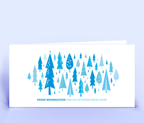 Moderne Weihnachtskarte in hellblau mit Weihnachtswald 3802