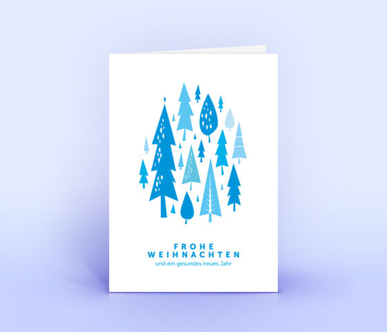 Moderne Weihnachtskarte mit hellblauem Weihnachtswald 3803
