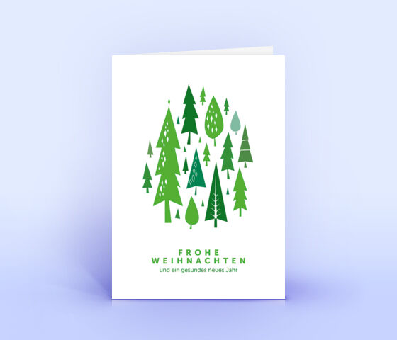 Moderne Weihnachtskarte mit dunkelgrünem Weihnachtswald 3805