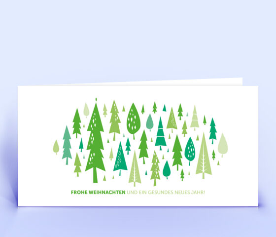 Moderne Weihnachtskarte in grün mit Weihnachtswald 3806