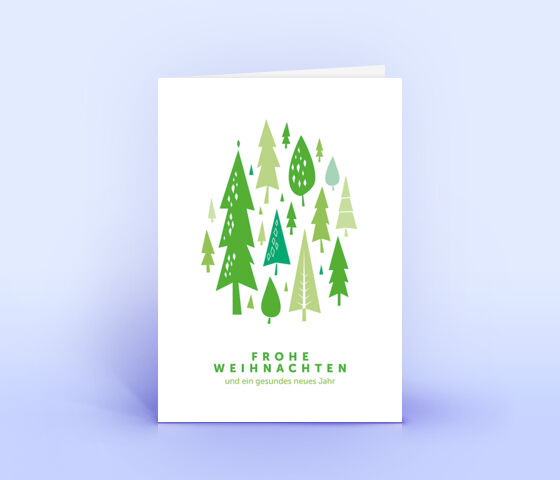 Moderne Weihnachtskarte mit grünem Weihnachtswald 3807