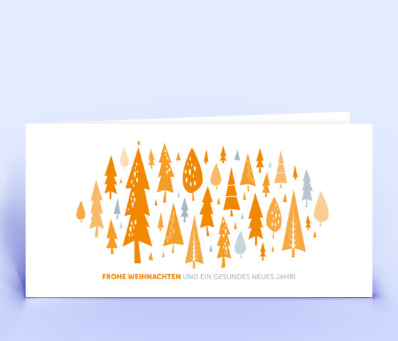 Moderne Weihnachtskarte in orange mit Weihnachtswald 3808