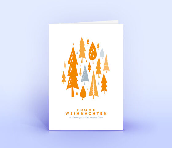 Moderne Weihnachtskarte mit orangenem Weihnachtswald 3809