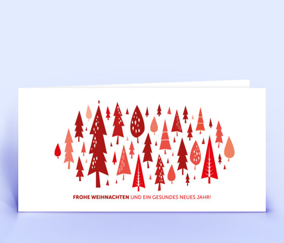 Moderne Weihnachtskarte in rot mit Weihnachtswald 3810