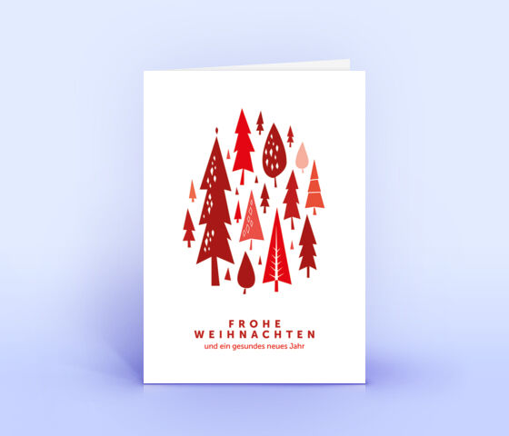 Moderne Weihnachtskarte mit rotem Weihnachtswald 3811