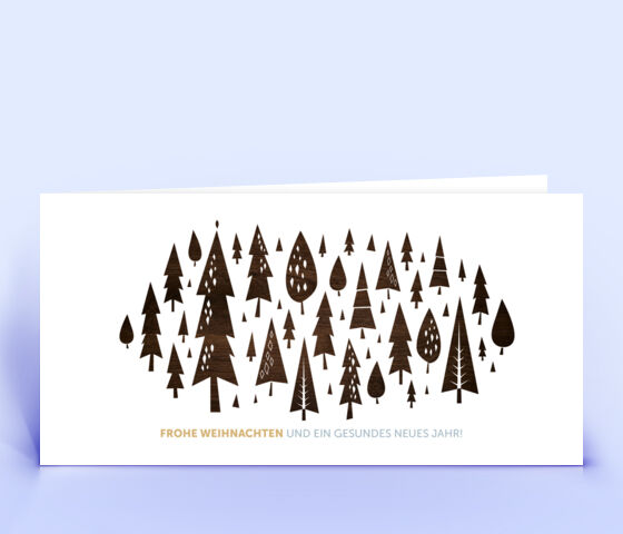 Moderne Weihnachtskarte edles Holzdesign mit Weihnachtswald 3814
