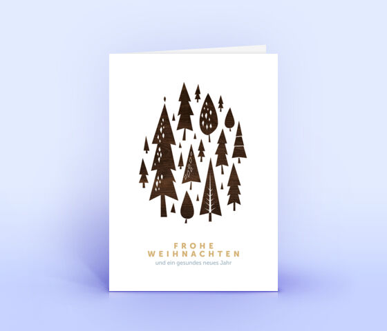 Moderne Weihnachtskarte Holzdekor mit Weihnachtswald 3815