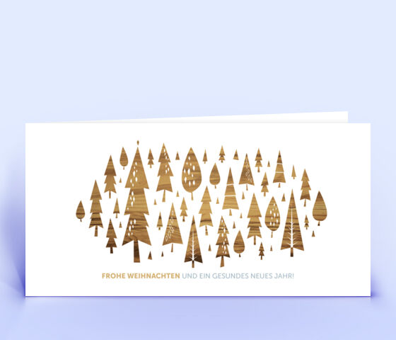 Moderne Weihnachtskarte Holzdesign mit Weihnachtswald 3816
