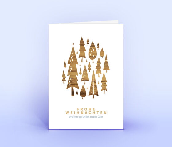 Moderne Weihnachtskarte mit Holzdekor und Weihnachtswald 3817
