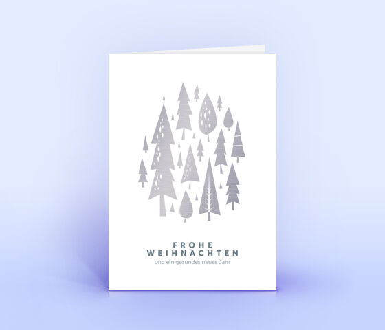 Moderne Weihnachtskarte mit Weihnachtswald in Metall-Design 3819