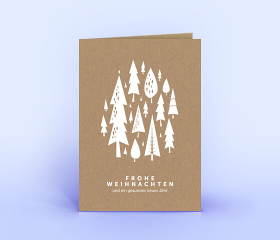 Weihnachtskarte Naturpapier mit Weihnachtswald in Sonderfarbe Weiss 3823