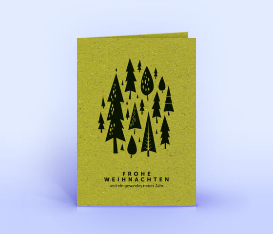 Weihnachtskarte Graspapier mit Weihnachtswald 3825