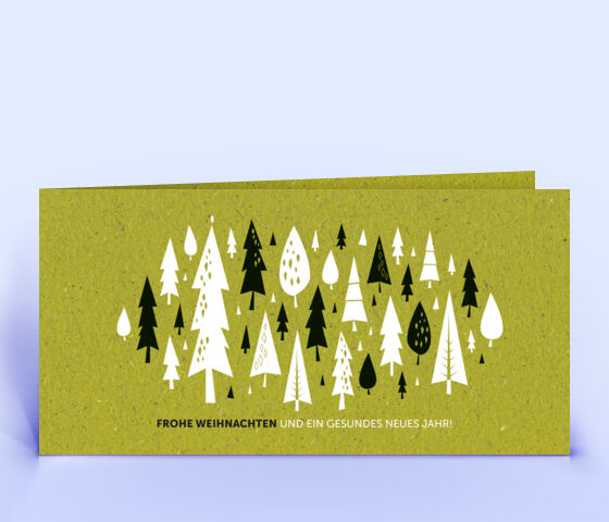 Graspapier Weihnachtskarte mit Weihnachtswald in Sonderfarbe Weiss  3826