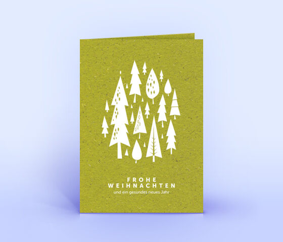 Weihnachtskarte Graspapier mit Weihnachtswald in Sonderfarbe Weiss  3827