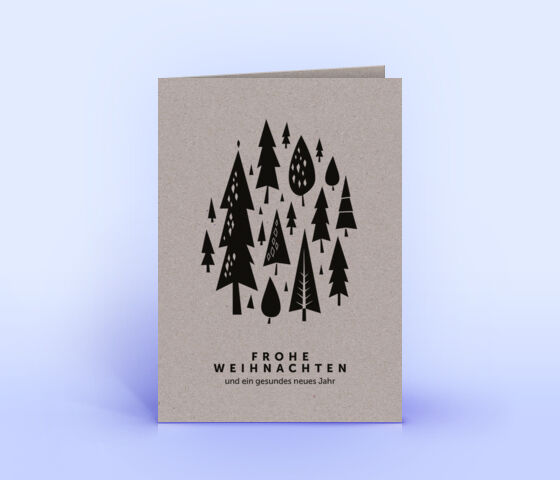 Weihnachtskarte aus grauem Design-Recyclingpapier mit Weihnachtswald 3829