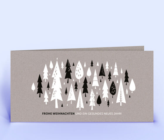 Weihnachtskarte Design-Recyclingpapier grau mit Weihnachtswald in Sonderfarbe Weiss 3830