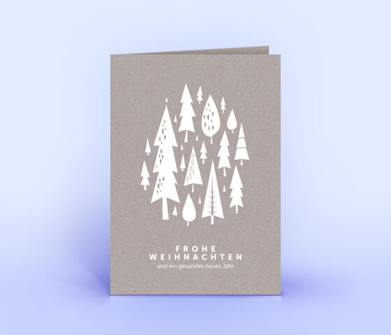 Weihnachtskarte aus grauem Design-Recyclingpapier mit Weihnachtswald in Sonderfarbe Weiss 3831
