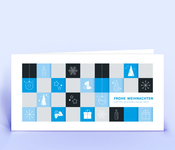 Geschäftliche Weihnachtskarte blau Design "Weihnachtsquadrate" 3900
